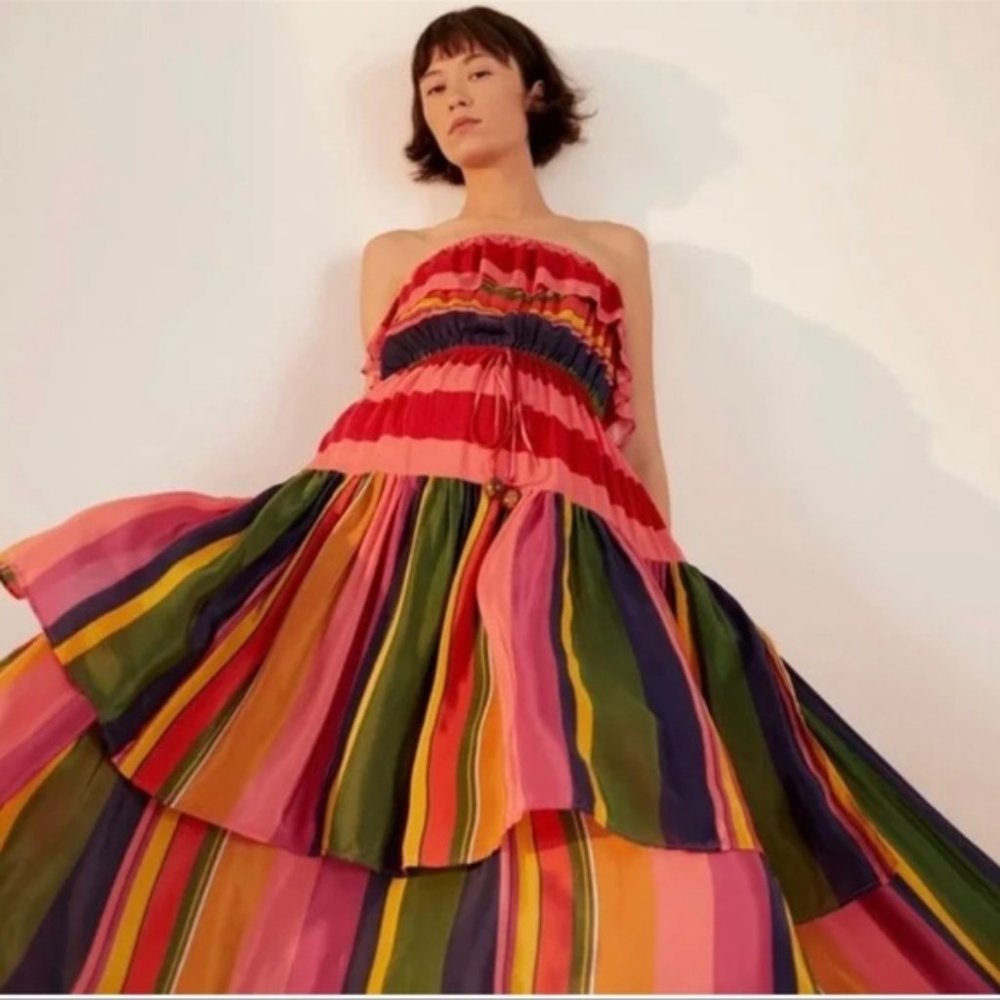 FARM Rio Mixed Stripes Strapless Maxi Dress Multi